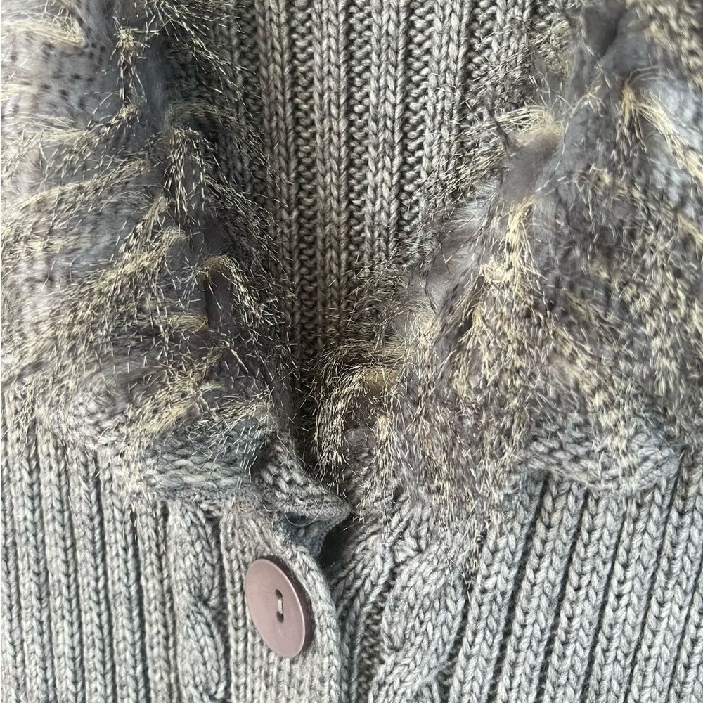 Sioni Y2K Faux Fur Cable Knit Longline Wool Blend Sweater Vest Cardigan SZ XL - Picture 8 of 16
